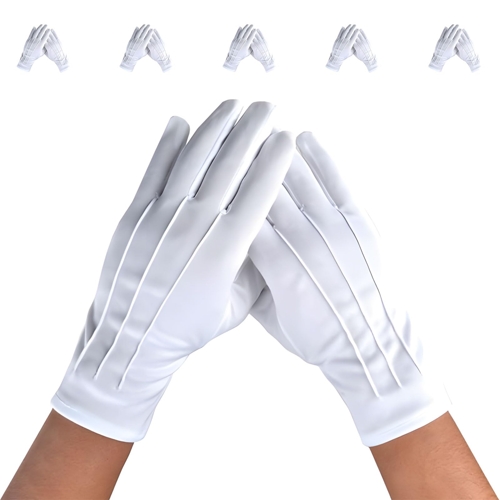APGLSXY (Pack of 5) Thin Cotton Gauntlets Ventilated Permanent Length Approx 10.2 Inch for Driving Work Inspections Cotton Gloves Equestrian Gloves Band Waiter Santa
