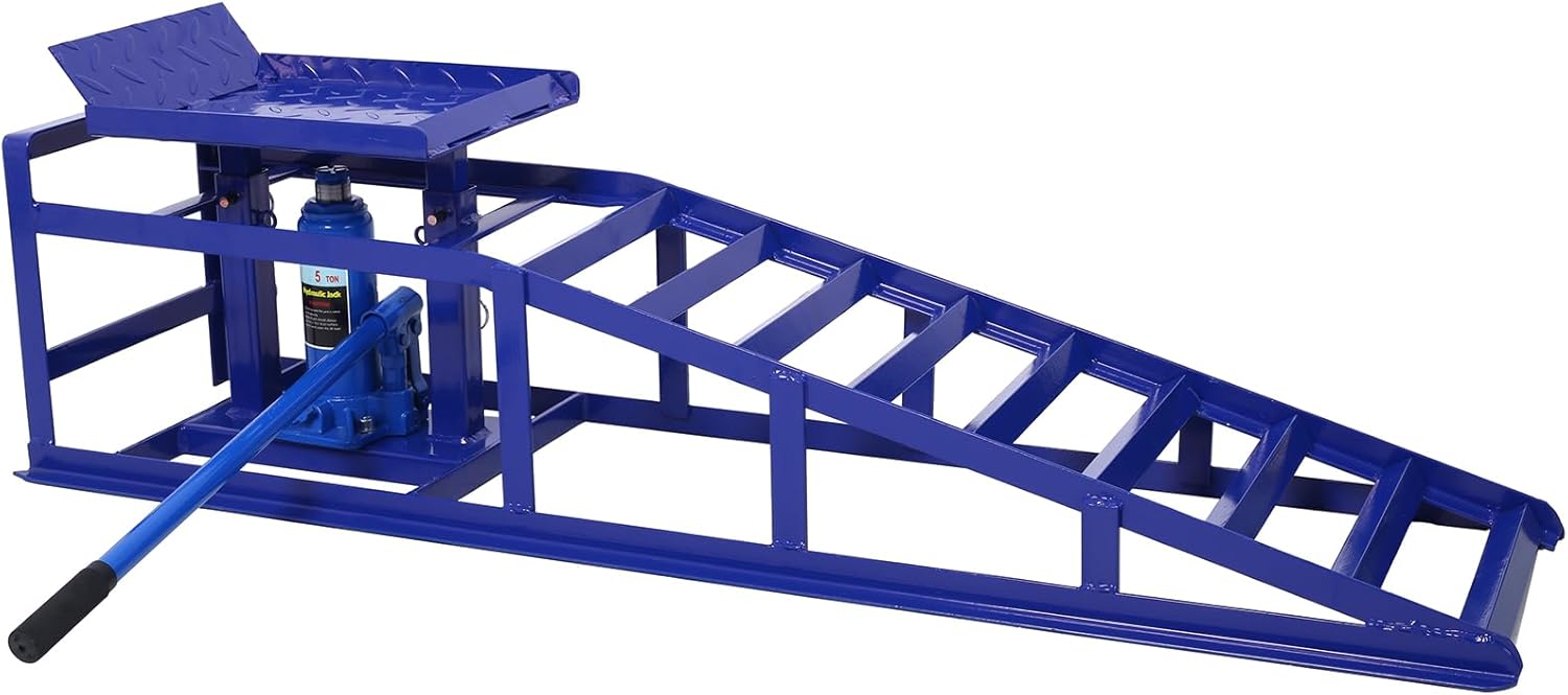 Auto Car Truck Service Ramps Lifts, Garage Car Lift Hydraulic Ramps Black 5 Ton, Automotive Hydraulic Lift Repair Frame Lift, 2 Pack, Blue