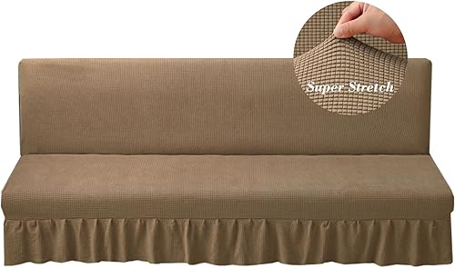 Funda elástica para futón sin brazos con falda de punto jacquard para sofá cama, lavable a máquina, funda de sofá futón, protector de muebles con