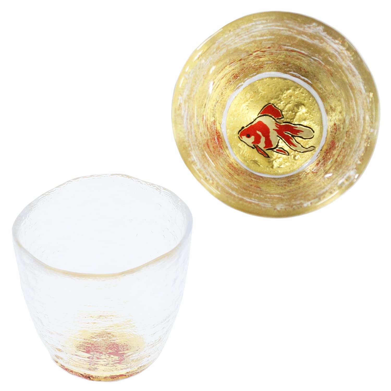 Kasyou Studio 華正工房 華正蒔絵ガラス 盃 金魚 (金沢金箔/化粧箱入り) ギフト お猪口 日本製