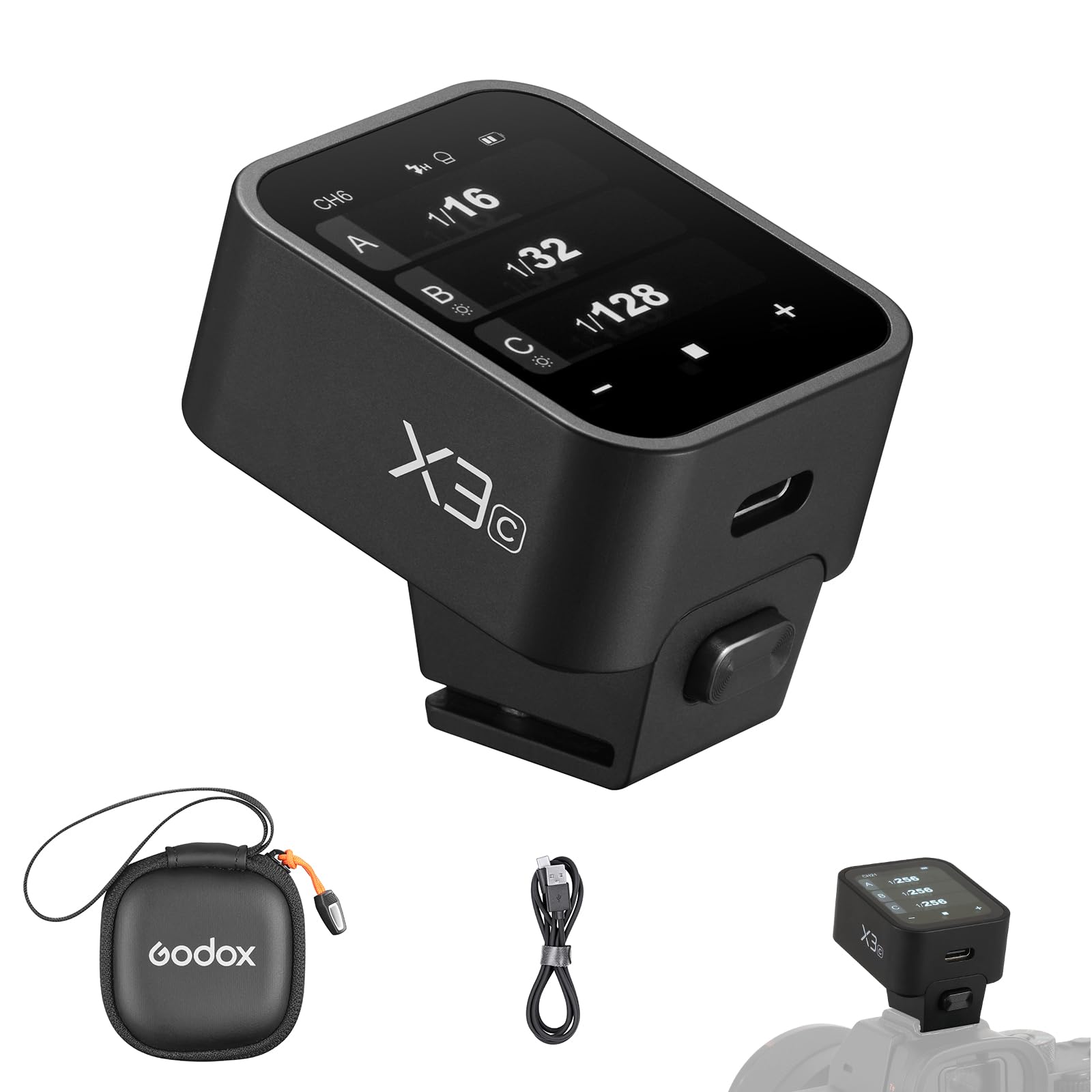 Godox X3-C X3C Wireless Flash Trigger Disparador de Flash Inalámbrico para Canon Cámara OLED Pantalla táctil 2.4GHz 1/8000S HSS TTL Función Tcm Batería Remote Camera Flash Trigger para Canon