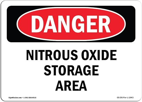 OSHA Danger Sign - Nitrous Oxide Storage Area | Decal | Protect Your Business, Construction Site, Warehouse & Shop Area | Made in The USA
