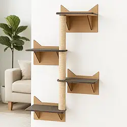 BOXFAN Conjunto Escalador Gato de Parede com Prateleiras Antiderrapante Poleiros Escada para Gatos Filhotes e Adultos Brinquedo Interativo Arranhador Sisal Playground Gatos Escalada (4 prateleiras)