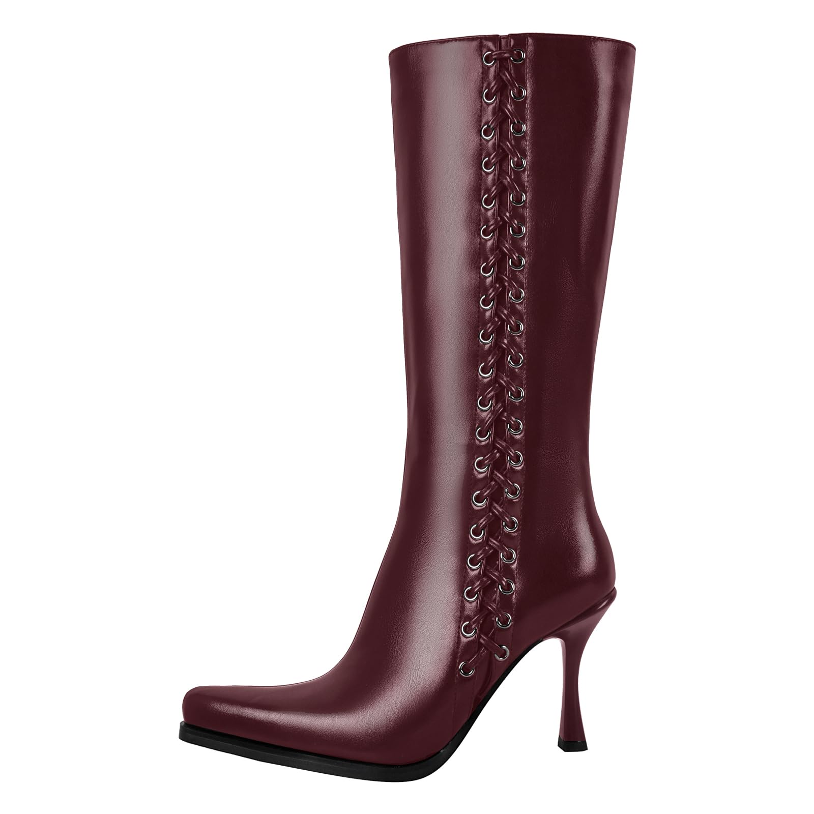 Womens Knee High Boots Pointed Toe Stiletto High Heel Side Zipper Sexy Fashion Boots Party Dress Shoes