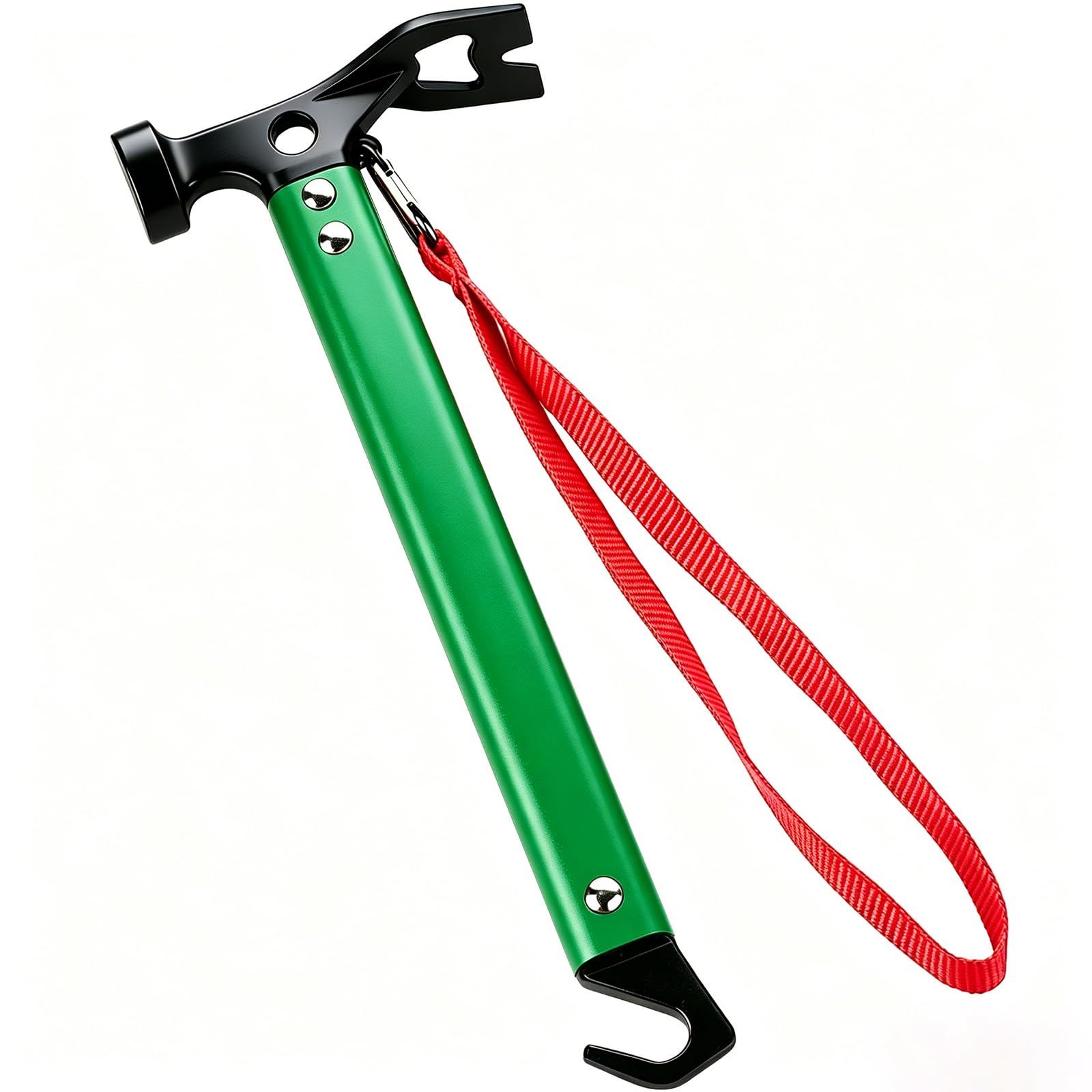 Aluminiowy młotek kempingowy ze stali węglowej, 30 cm, mały, lekki, funkcjonalny, 30 cm (30 w jednym), zestaw do wędrówek, zielony