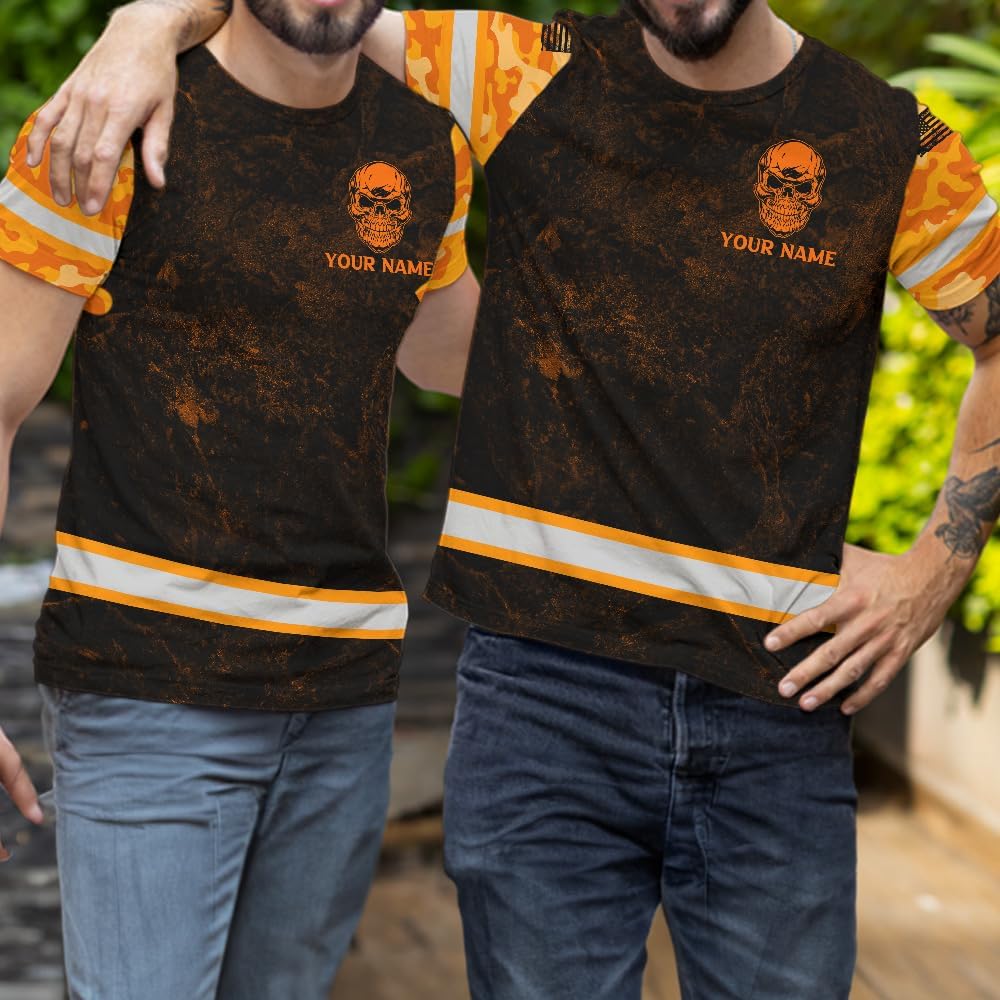 Hi Vis Shirts American Flag Skull Reflective High Visibility Custom Name Safety Workwear Tshirt for Workers, Runners