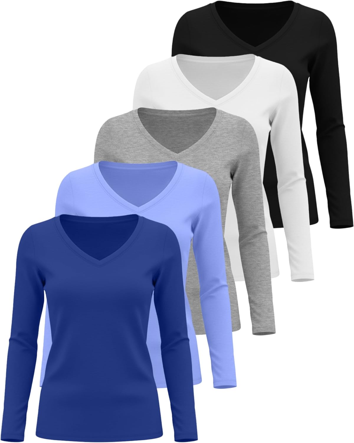 5 Pack Women's Long Sleeve Under Scrubs V Neck Fitted Undershirts Basic Layering Tops for Nurse - Image 2
