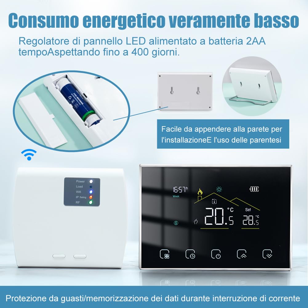 Termostato wifi a batería, termostato caldera de gas compatible con Alexa Google Home, cronotermostato wifi inteligente a batería con programación digital, termostatos para calefacción doméstica