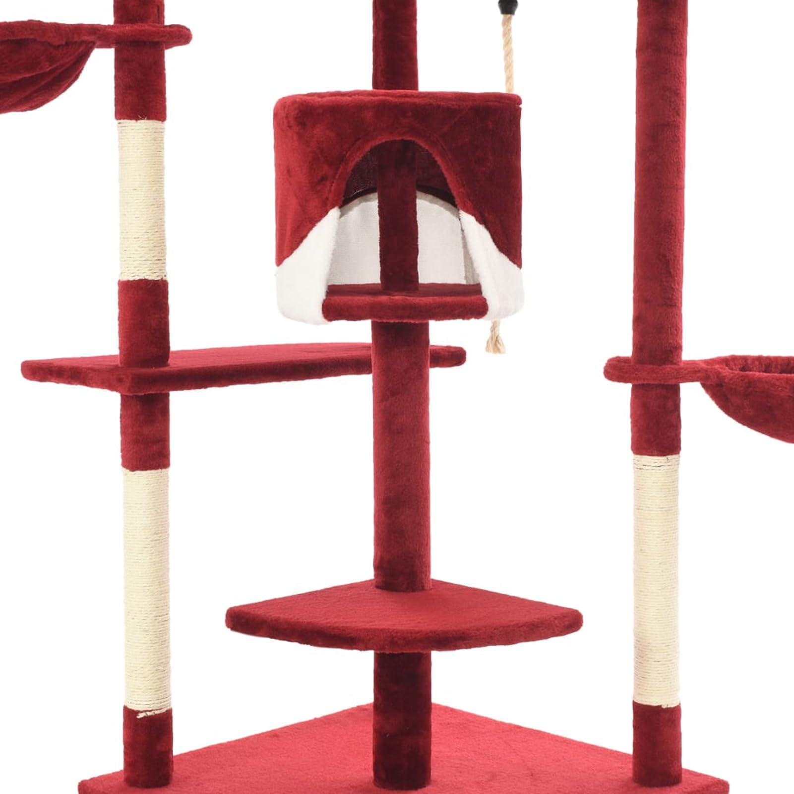 ARKEM Rascador para Gatos con Poste de sisal Rojo y Blanco 203 cm Poste Rascador para con Cuerda de Sisal, Colgante para Gatos y Manta Suave