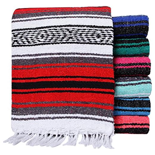 El Paso Designs Mexican Yoga Blanket Colorful 51in x 74in Studio Mexican Falsa Blanket Ideal for Yoga, Camping, Picnic, Beach Blanket, Bedding, Home Decor Soft Woven (Random Color)