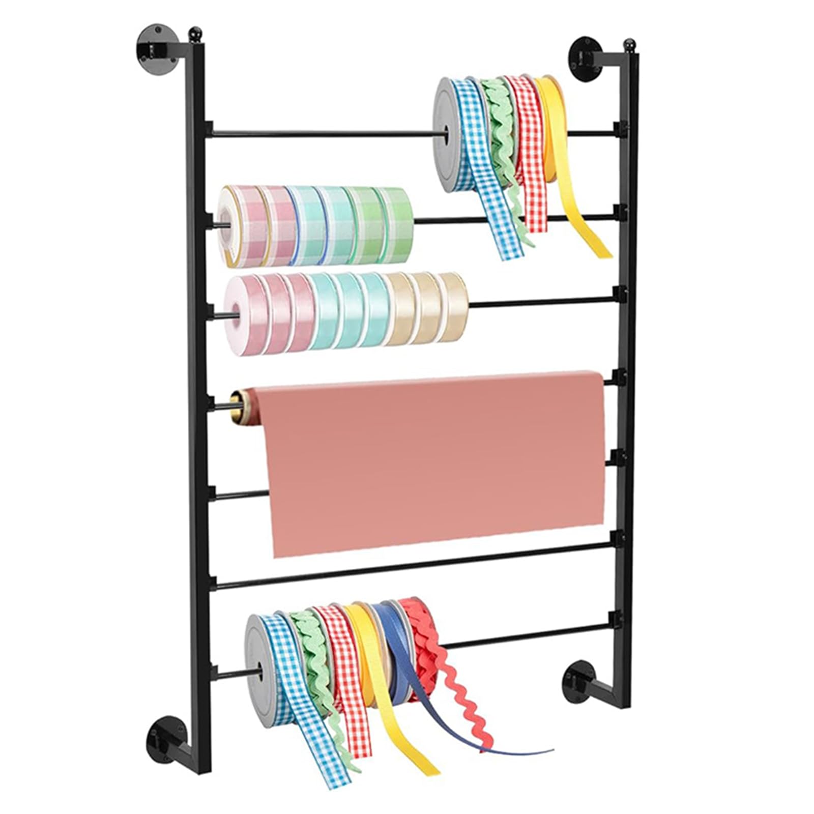 Yagosodee 7 Tier Ribbon Wall Holder Sewing Thread Ribbon Organizer Rack Iron Wall Mounted Ribbon Rack Wrapping Paper Holder Rack For Craft Room Cake Shop Flower Store 70cm(L) 90cm(H)