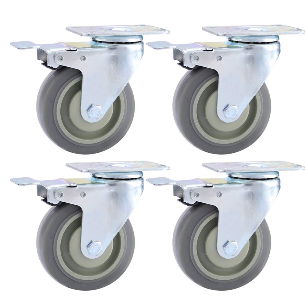 4 Möbel Schwerlastrollen Industrieller Transport Gummirollen Mit Bremse 75 mm / 100 mm / 125 mm Universal Lenkrollen 480 kg Leise Doppellager Plattenrollen