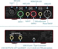 Vista 8 de Interfaz de audio USB con preamplificador de micrófono, grabadora mezcladora de audio USB con alimentación fantasma de 48 V, 24 bits, soporte