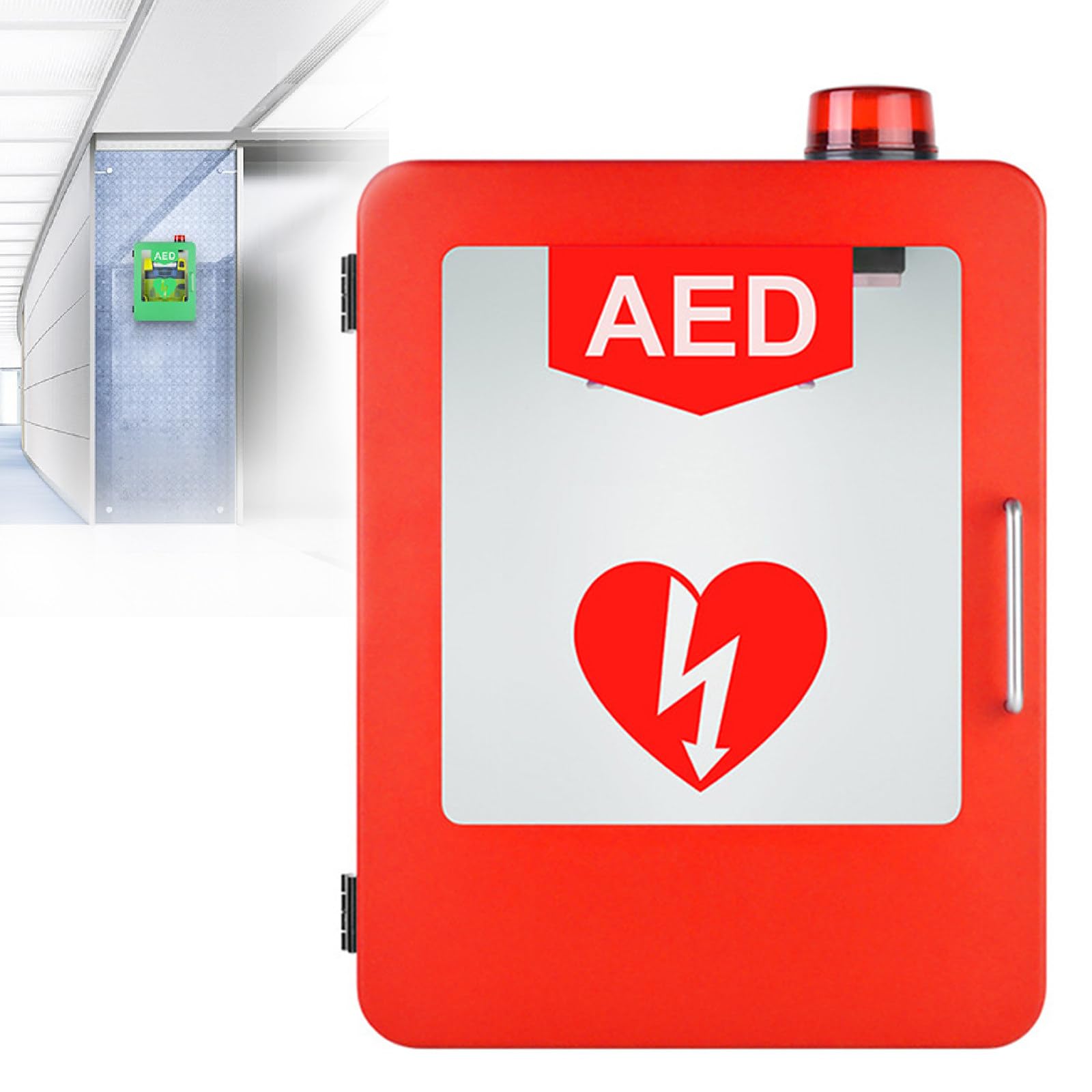 Herz-Defibrillationsbox, AED-Defibrillator-Aufbewahrungsschrank, Wandmontage, mit Alarmsystem und Doppelschaltersteuerung, verstellbare Trennwand, für Büro, Krankenhaus,Red