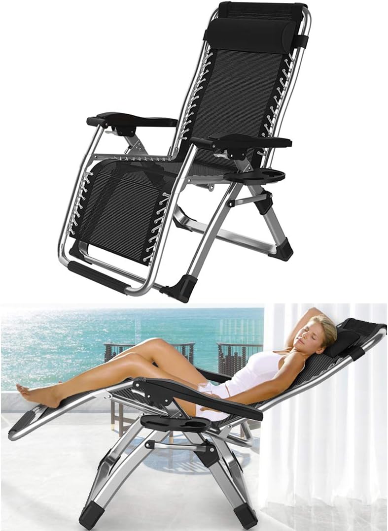 Heavy Duty Reclining Garden Chair| Sun Lounger Recliner Chairs| Outdoor Deck Chairs with Cup Holder for Poolside, Beach, Patio, Conservatory