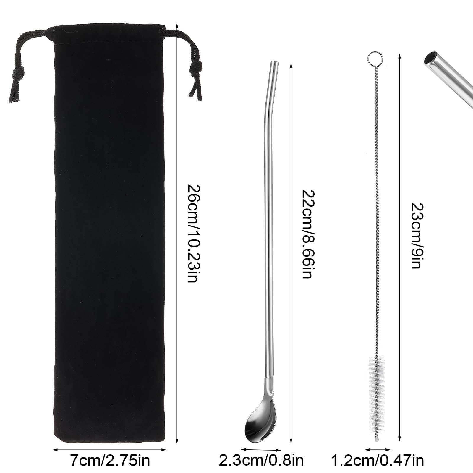 14 Pailles Inox 2-en-1 - Paille Et Cuillère à Cocktail Réutilisables