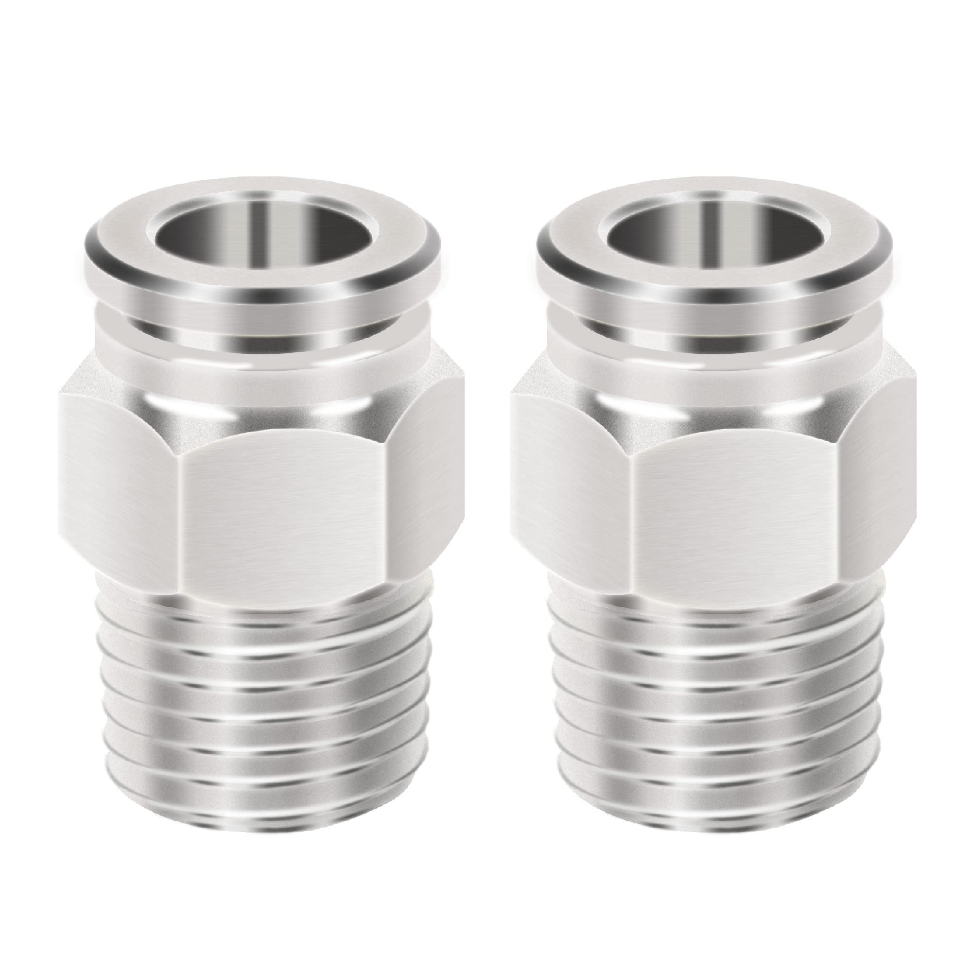 Beduan Pneumatic BPC Nickel-Plated Brass Push to Connect Air Fitting, 3/8" Tube OD x 1/8" NPT Male Thread Straight Push Lock Fitting (Pack of 2)
