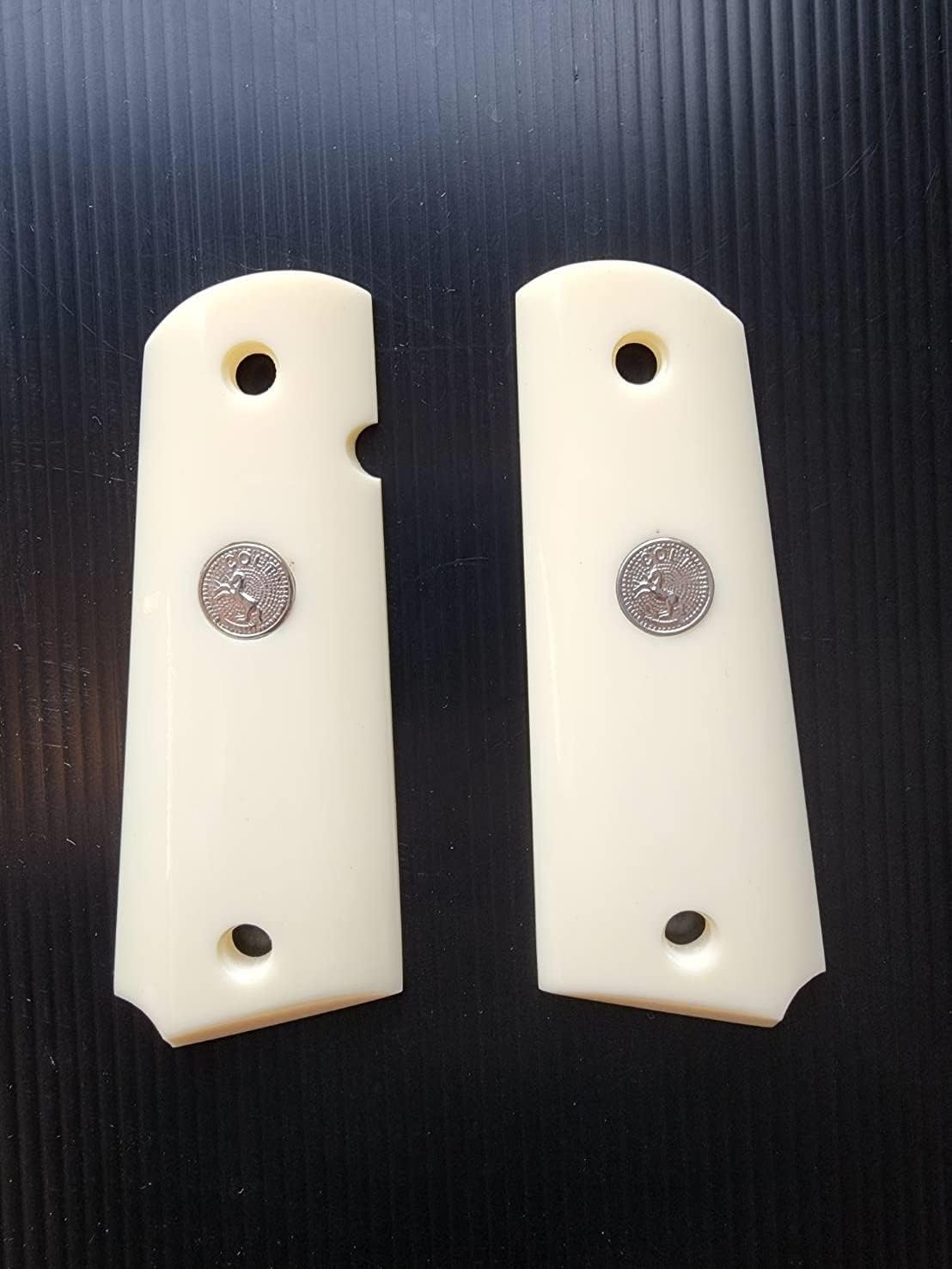 [BMPL] Ivory White Resin Gun Grips Compatible Replacement for 1911 Full Size, Government, Full Size Clones, Polyester,Silver Medallion,Thai Handmade