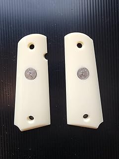 [BMPL] Ivory White Resin Gun Grips Compatible Replacement for 1911 Full Size, Government, Full Size Clones, Polyester ,Silver Medallion ,Thai Handmade, White Ivory - Generic