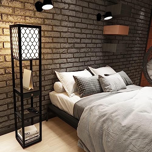 Lámpara de pie de madera con estantes para iluminar y organizar tu sala de estar 7