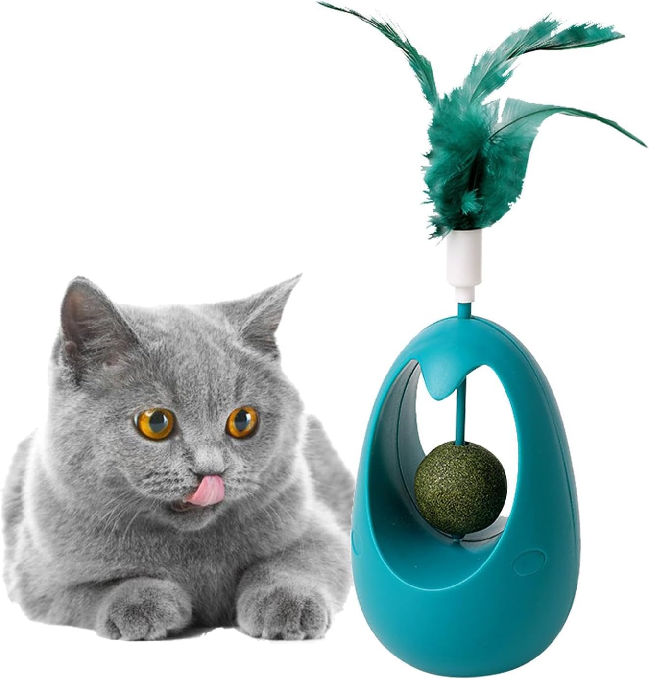 Eolaks Tumblers Cat Teaser Stick,Interactive FunCat Teaser Stick | Feather Wand Catnip Ball For Kitten Teeth Cleaning Polygonum Wood Design