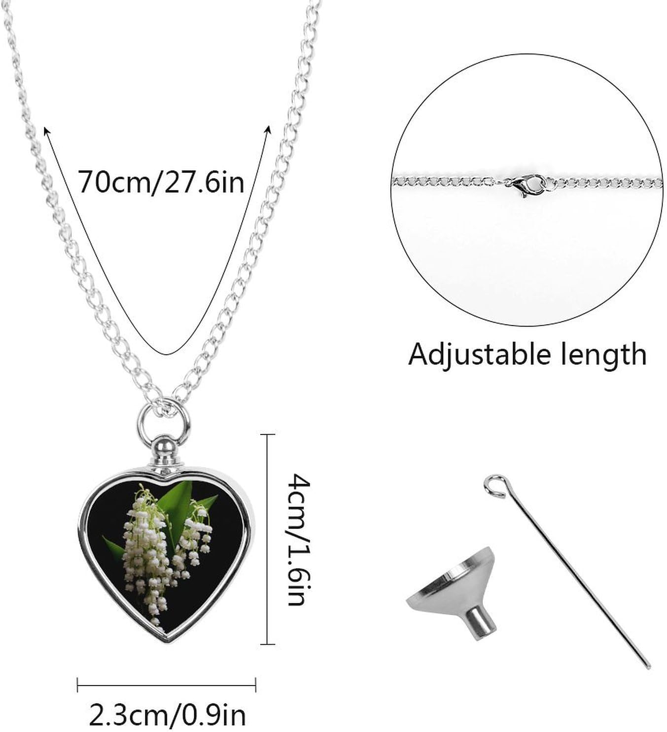 Some Lilies of The Valley Cremation Heart Pet Ashes Necklace image 3