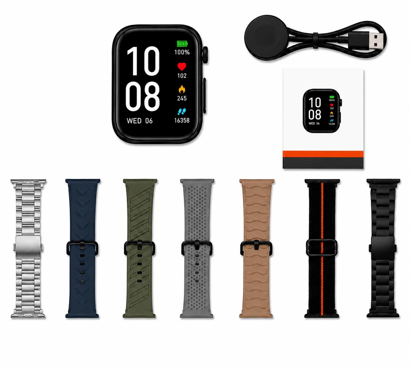 Smart Watch with 7 Interchangeable Straps, Fitness Tracker | Heart Rate Monitor, Multiple Band Styles, Magnetic USB Charger, Colour Touch Screen, Steps & Calorie Track-image-17
