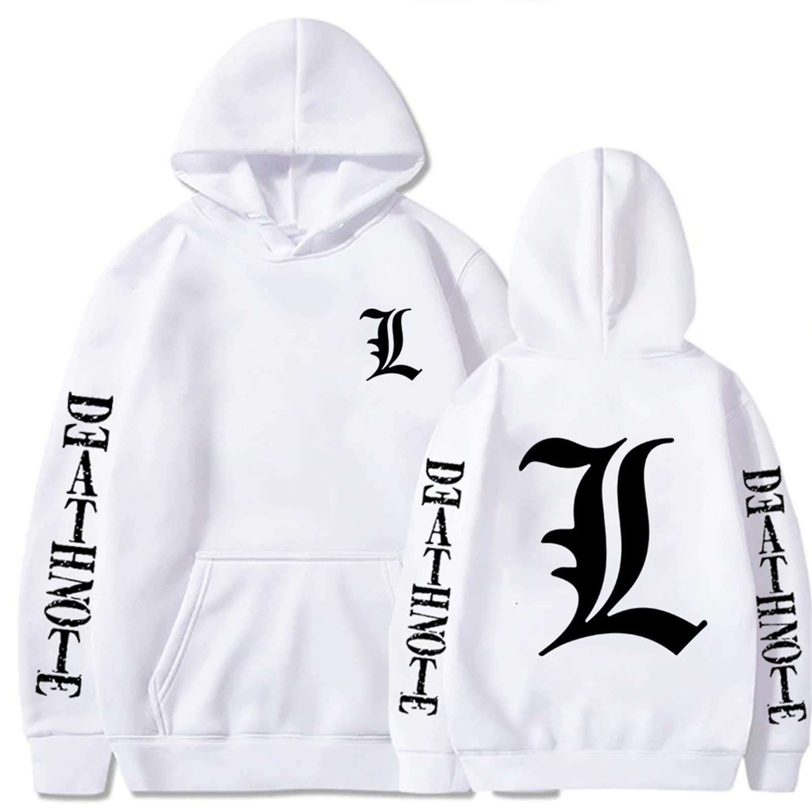 Death Note Hoodie Anime L Lawliet Yagami Light Cosplay Costume Ryuk Long Sleeve Casual Sportswear Sweatshirts for Men Women White