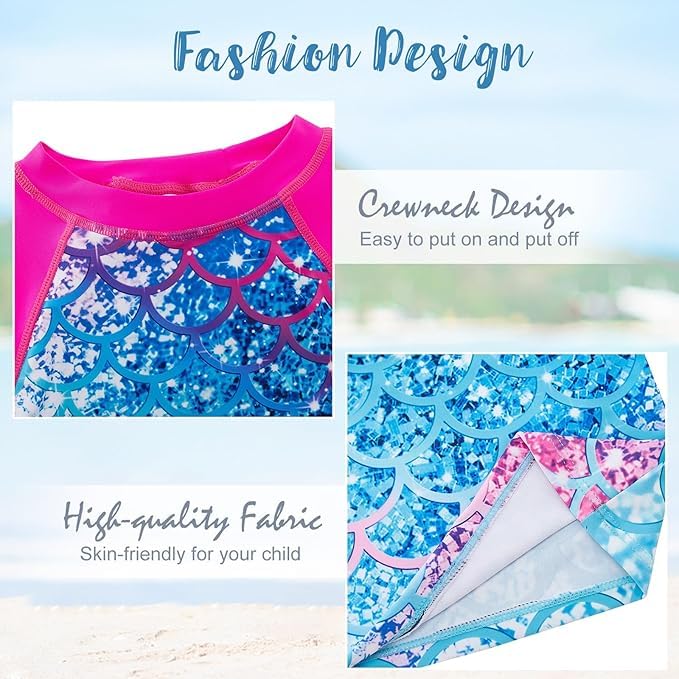 Image of Idgreatim Girls Swimsuit Rash Guard Set Long Sleeve Two Piece Bathing Suit 3-10 Years