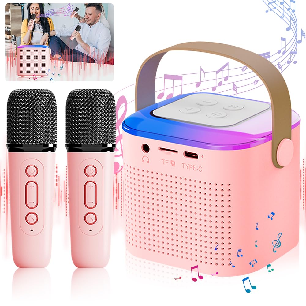 Vehoukli Máquina De Karaoke Infantil Con 2 Micrófonos – Luces LED, Efectos De Cambio De Voz Y Bluetooth Para Niñas Y Niños De 3 A 18 Años