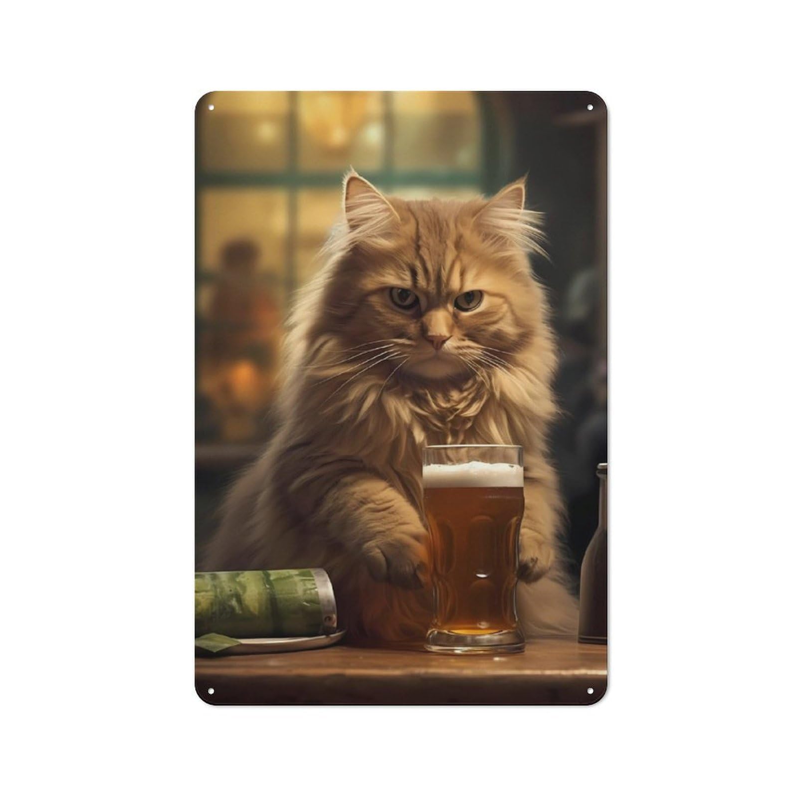 Junmoney Cat Beer Rustic Metal Sign 30X20cm Featuring For Garage Wall, Suited To Garage Decor Collectors