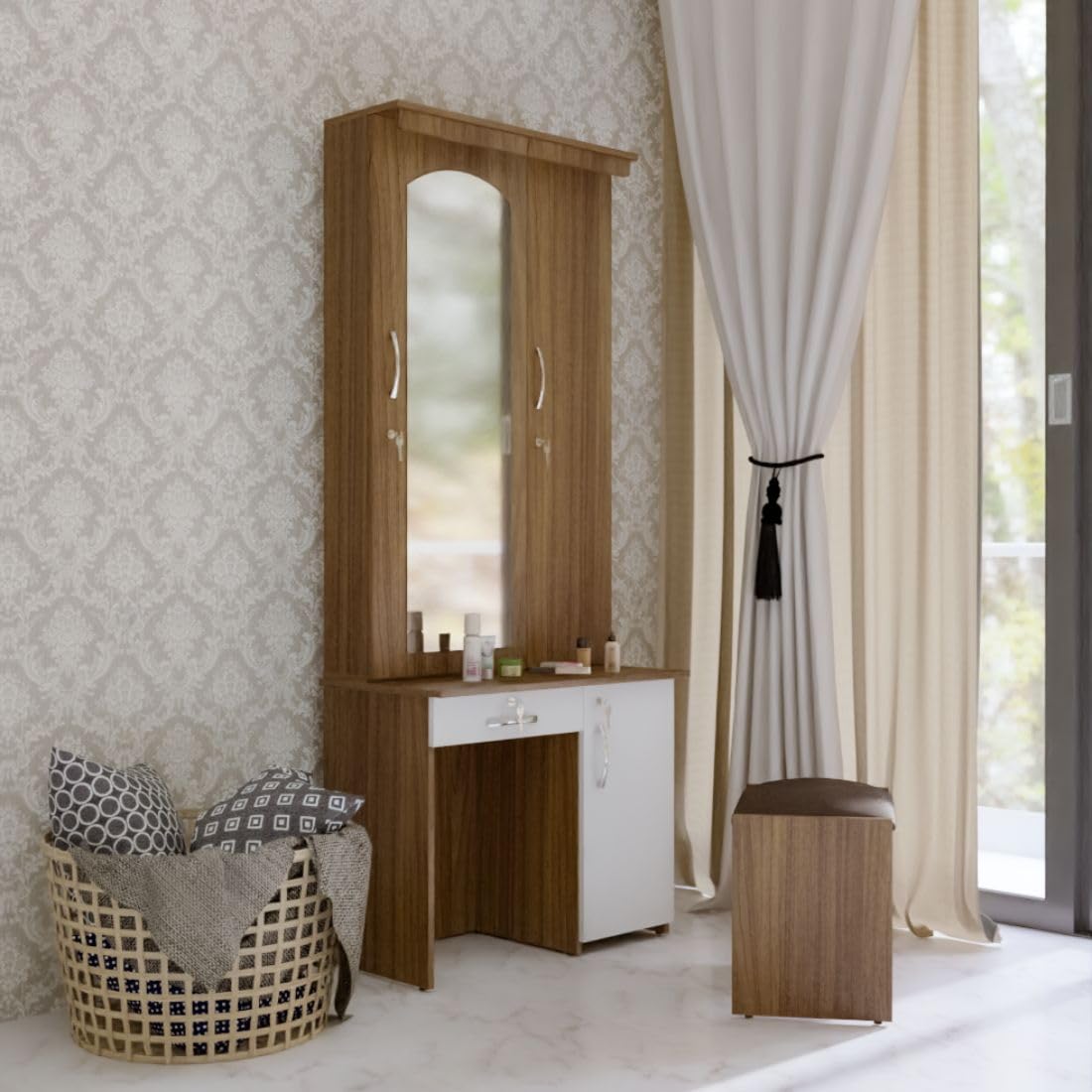 neuspace Linux Dressing Table with Mirror, Storage Cabinet and
