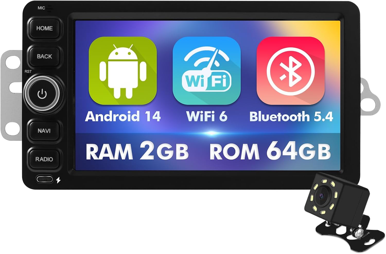 ISUDAR 7" Android 14 Touchscreen Car Stereo with Wireless CarPlay & Android Auto