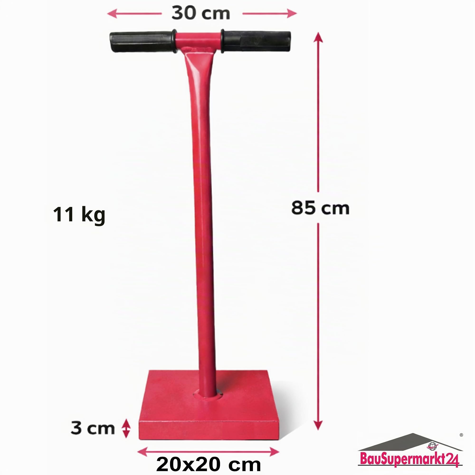 ERD- und Betonstampfer aus Stahl 20 x 20 cm Höhe 85 cm 11 KG mit Softgriffe Erdstampfer Müllstampfer Handstampfer Bodenverdichter für Beton Erde Schotter & Pflaster Handverdichter 20x20 cm Stampfer