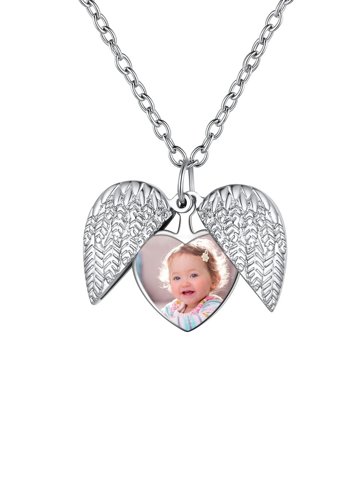 Custom4URegalo Personalizado Madre Collar Foto Mujer Alas de Angel Colgante Corazón Romántico Joyería Memorial Mama