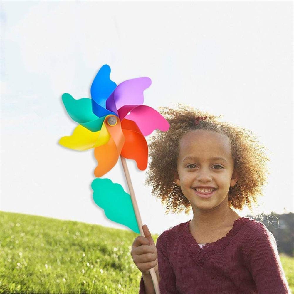 POFET Girandola dell'arcobaleno, giocattoli del bambino del mulino a vento ornamenti del giardino dell'iarda del prato inglese Spinner variopinto del vento del bastone di legno all'aperto
