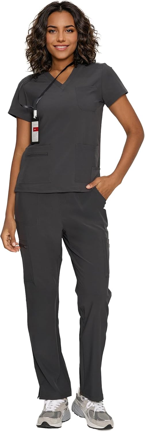 Scrubs for Women, V-Neck Scrubs Top & Cargo Pants with 12 Pockets, Yoga Waistband, 4 Way Stretch - Image 7