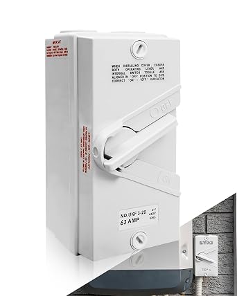 3 Pole Enclosed Motor Disconnect Switch 63A 440V, 3 Phase Electrical, IP65 Waterproof 60 Amp Heavy Duty Safety Isolation Switch for Generator Boat and Welding