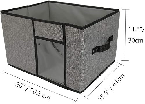 Miniatura 2 de Tuokor - Contenedores grandes de tela con tapa 2 asas y ventana transparente 20 x 16 x 12 pulgadas largo x ancho x alto lavables plegables paquete