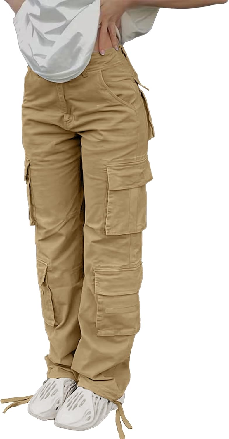 Cargo Pants for Women High Waisted Casual Pants Baggy Y2k Straight Wide Leg Pants with Pockets Streetwear