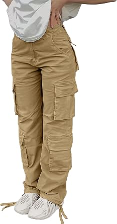 Cargo Pants for Women High Waisted Casual Pants Baggy Y2k Straight Wide Leg Pants with Pockets Streetwear