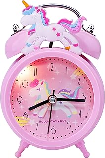 QearFun Unicorn Alarm Clock for Girls Kids, Cute Bedroom Decoration, Non Ticking Silent Second Hand, w/Backlight Super Loud Twin Bell, for Kids Toddlers Unicorn Gifts 2