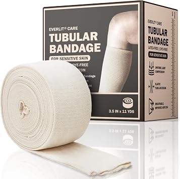 EVERLIT 560D Cotton Blend Elasticated Tubular Support Bandage | Latex-Free, Breathable Stockinette for Arm, Knees, Legs | Moderate to High Compression for Sensitive Skin Size E | 3.5" x 11 yd