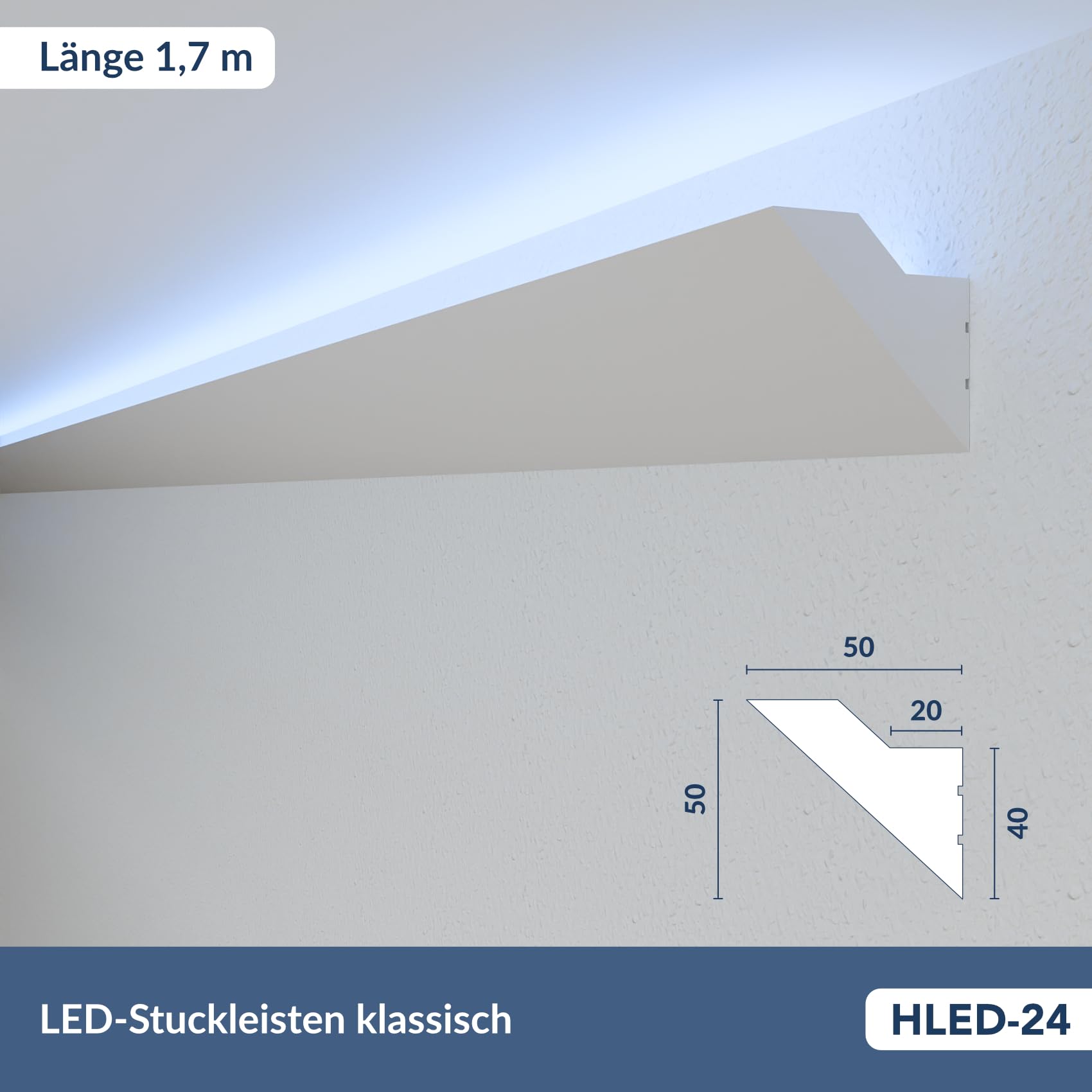HEXIMO LED Stuckleisten klassisch, XPS Styropor indirekte Beleuchtung Wand- & Deckenleisten Styroporleisten für Decken (20,4 Meter HLED 24)