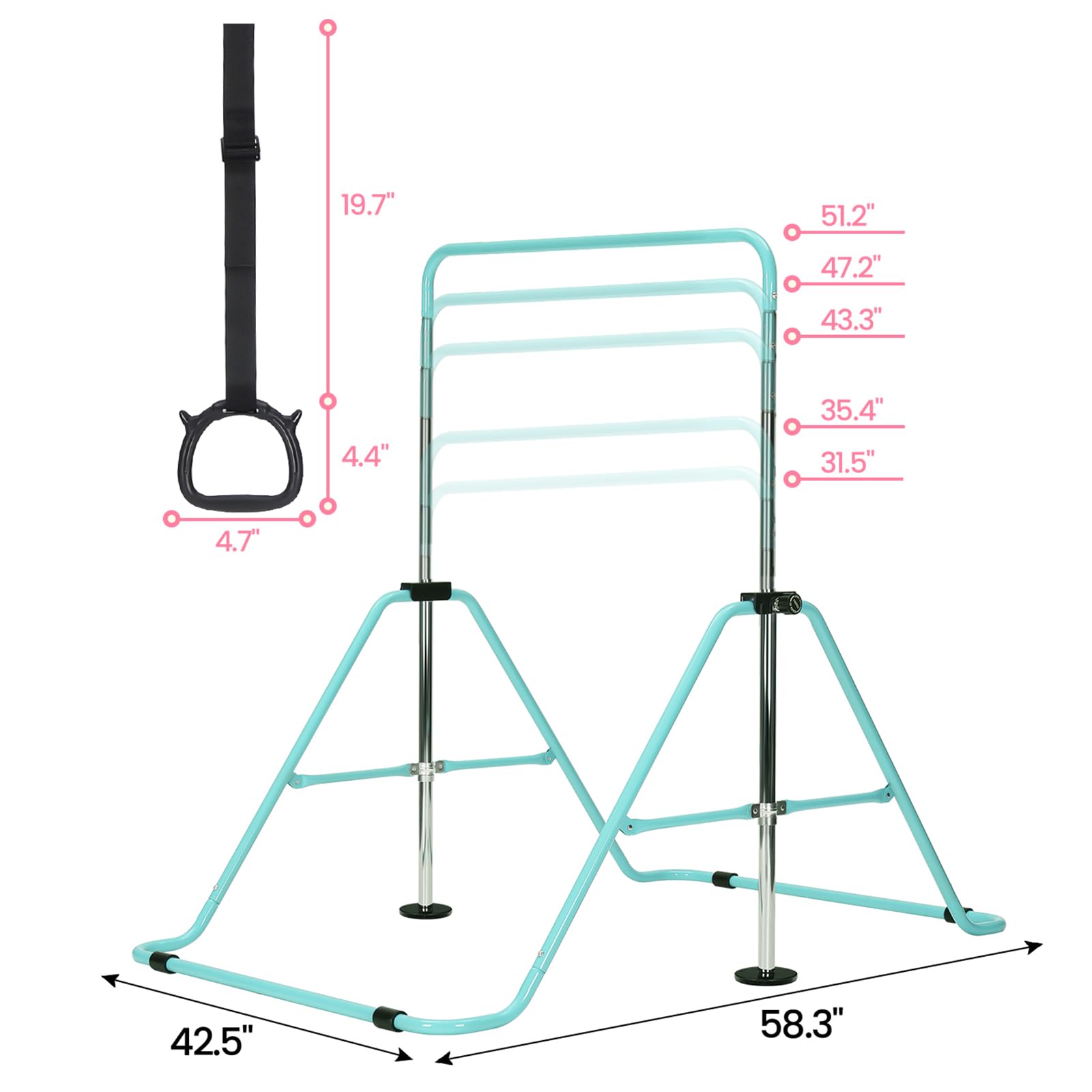 Turnstange Kinder, Höhenverstellbare Gymnastikstange mit 5 Stufen (80–130 cm), Stabiles Turngerät für Zuhause, Kip Bar mit Rutschfesten Füßen, Kinder Gymnastikgerät