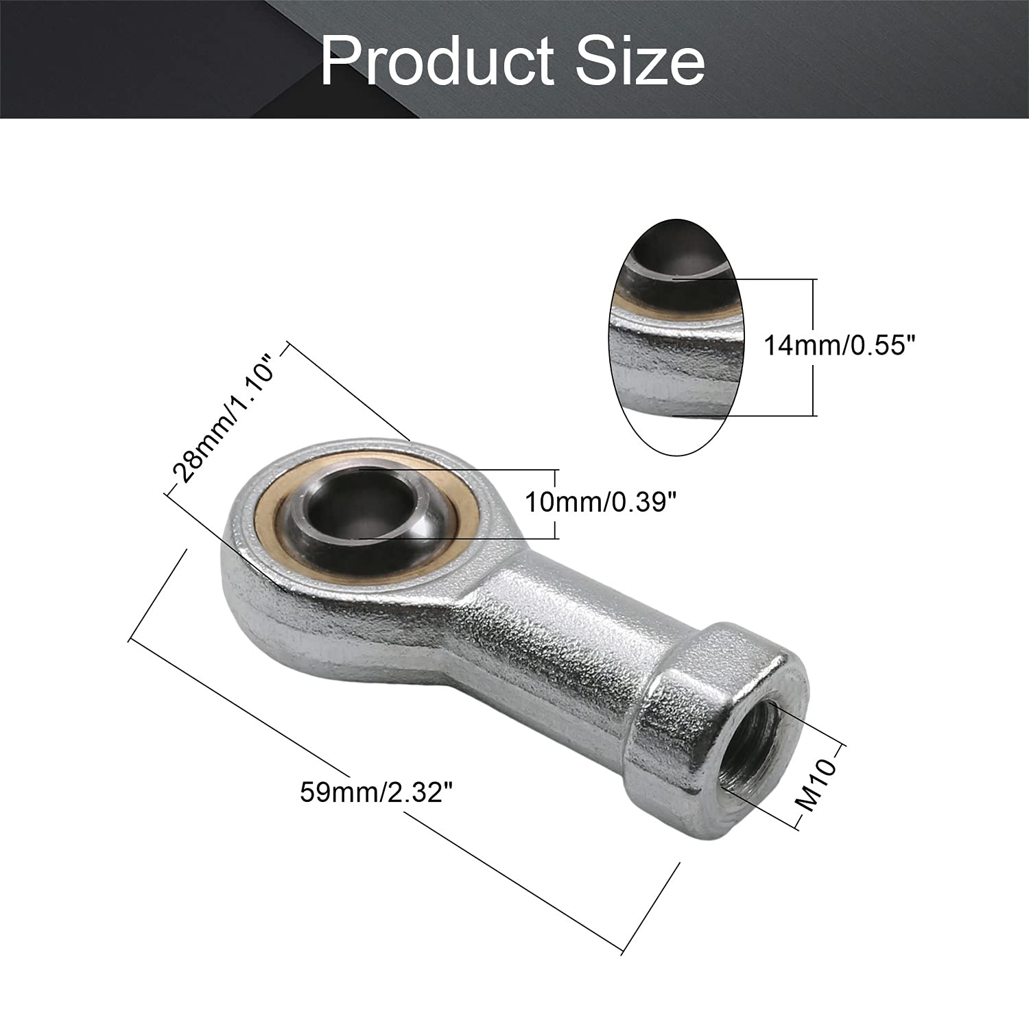 Rod End Joints Bearings,Female Right-Hand Rod Ends Bearing Thread CNC Equipment (10mm, 2)