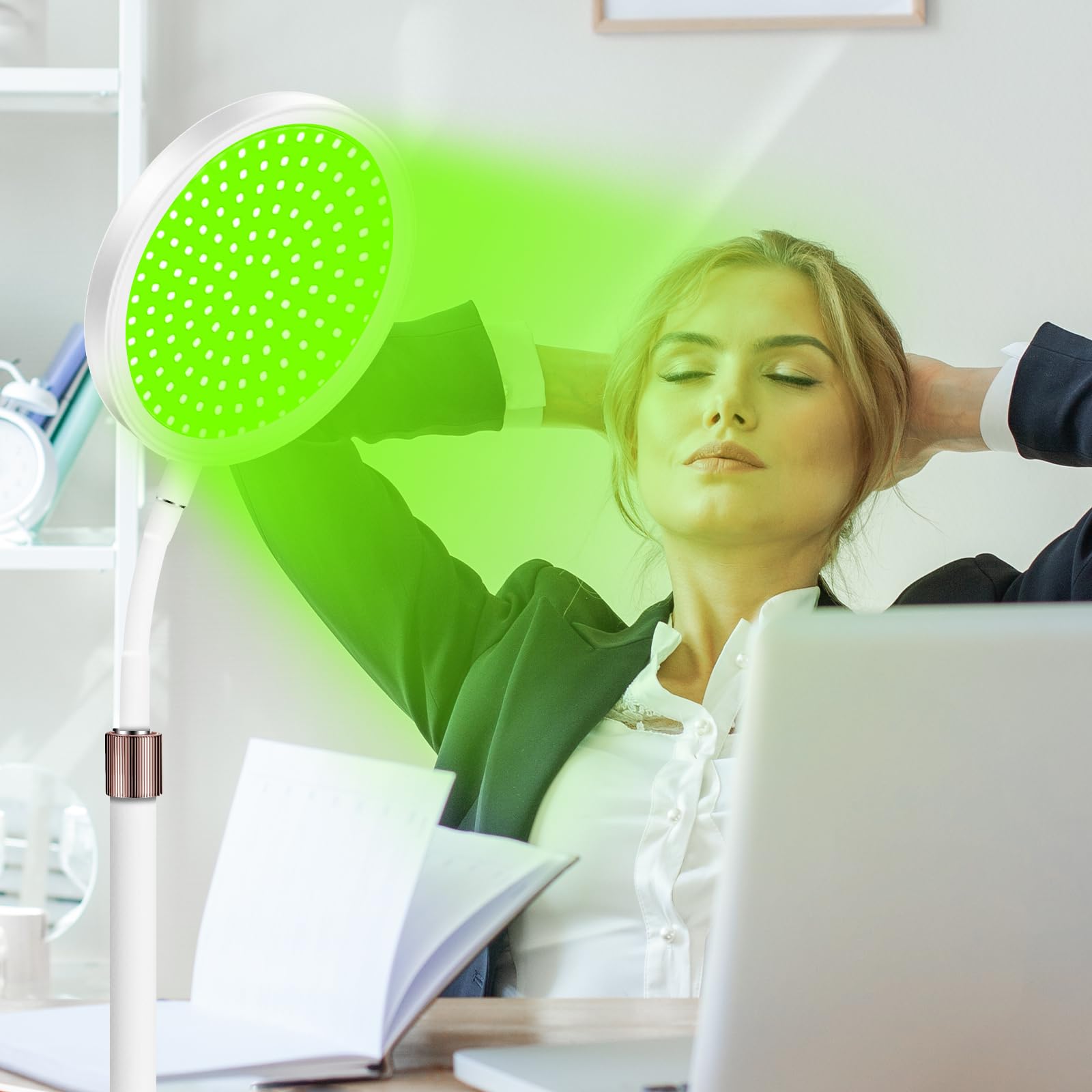 Light Therapy Lamp, Green Light Therapy, Adjustable 10 Brightness Levels, Suitable for Apartment/Office/Home