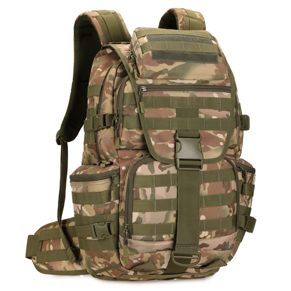 DETECH Wojskowy plecak taktyczny, Molle, 3-dniowa, torba szturmowa, plecak na laptopa, torba survivalowa z paskiem, 50 l, CP, One Size, Plecaki do plecaka