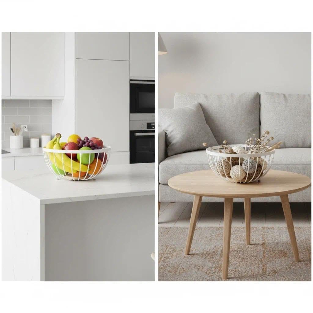 Frutero de Alambre Metálico Blanco - Regalo Fresco para el Día de la Madre - Cesta de Diseño Abierto con Soportes Elegantes para Cocina, Comedor y Decoración del Hogar Luminoso XZ-23193 — view 8