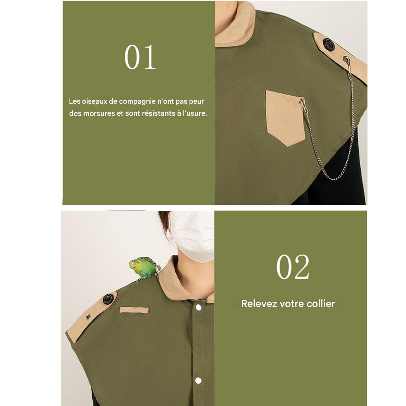 Protecteur D'Épaule pour Fientes D'Oiseau,Couche Anti-Fientes Oiseaux avec Poche - Châle Anti-Griffures pour Perruches Calopsittes Perroquets Gris du Gabon Conures Diamants Mandarins Et